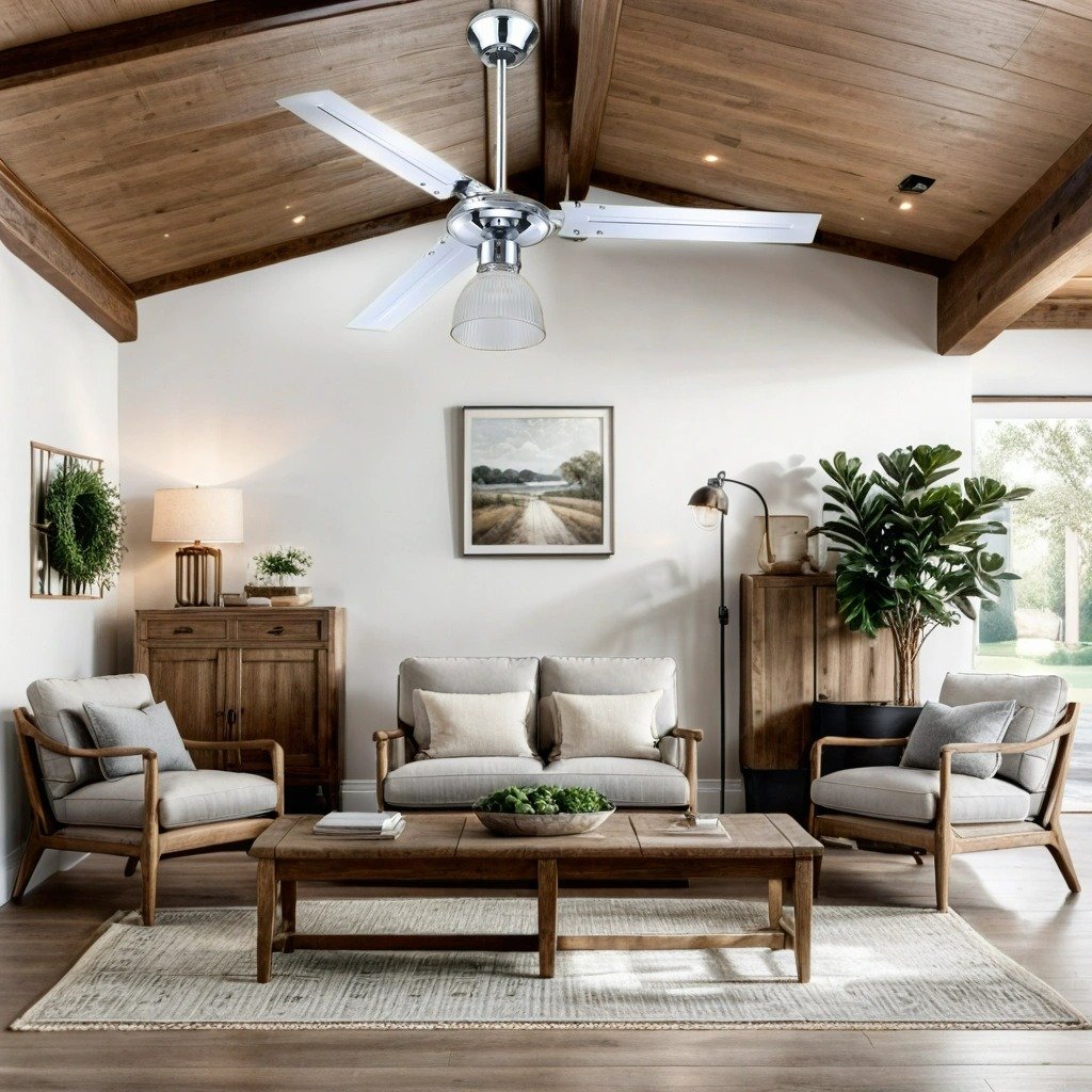 Chrome Ceiling Fan & Lamp Holder With Remote 122cm