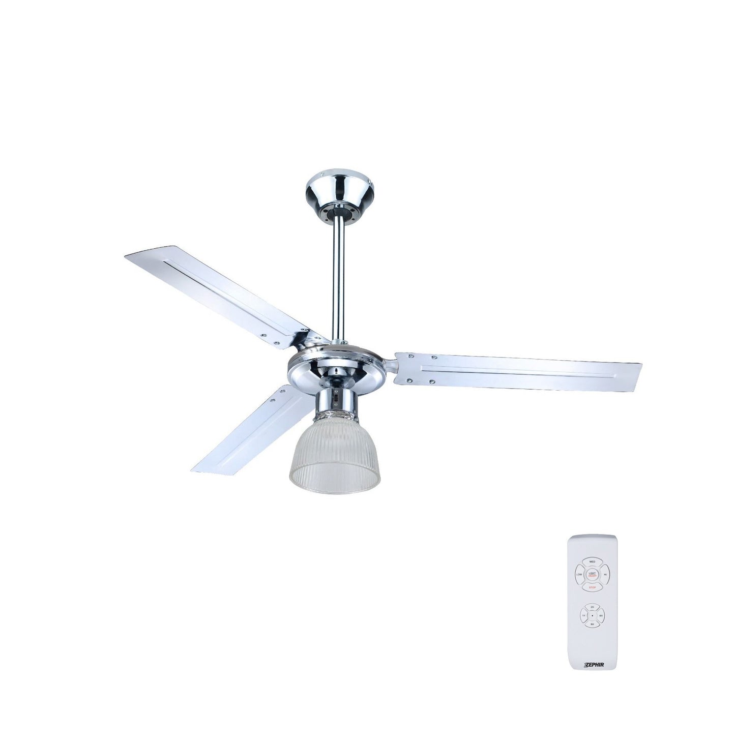 Chrome Ceiling Fan & Lamp Holder With Remote 122cm