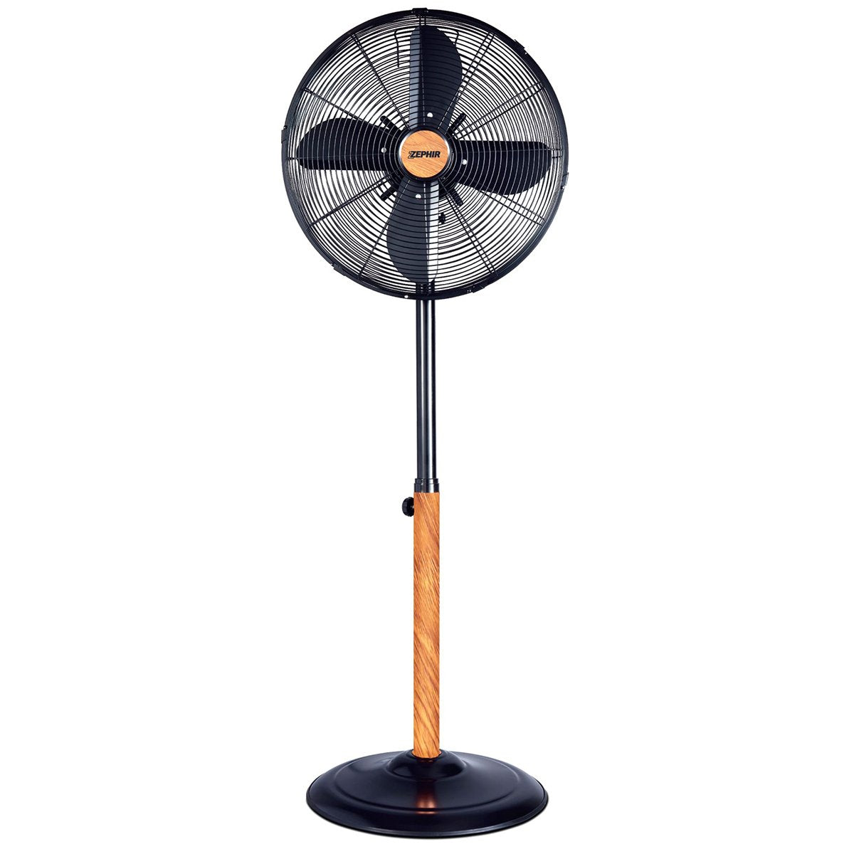 Black Metal Wood Effect Pedestal Fan 50W