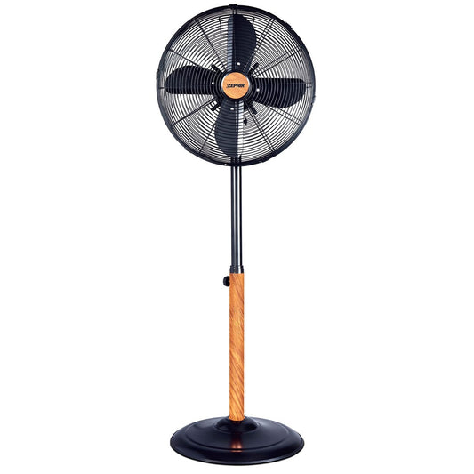 Black Metal Wood Effect Pedestal Fan 50W