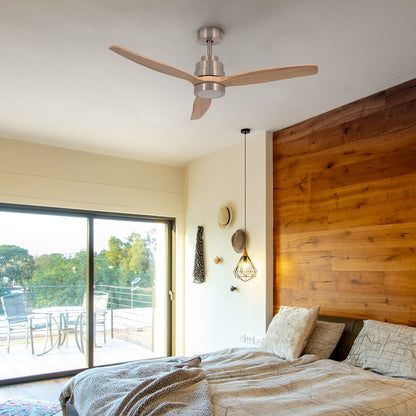 Wood Ceiling Fan & Led Light With Remote Control 132cm